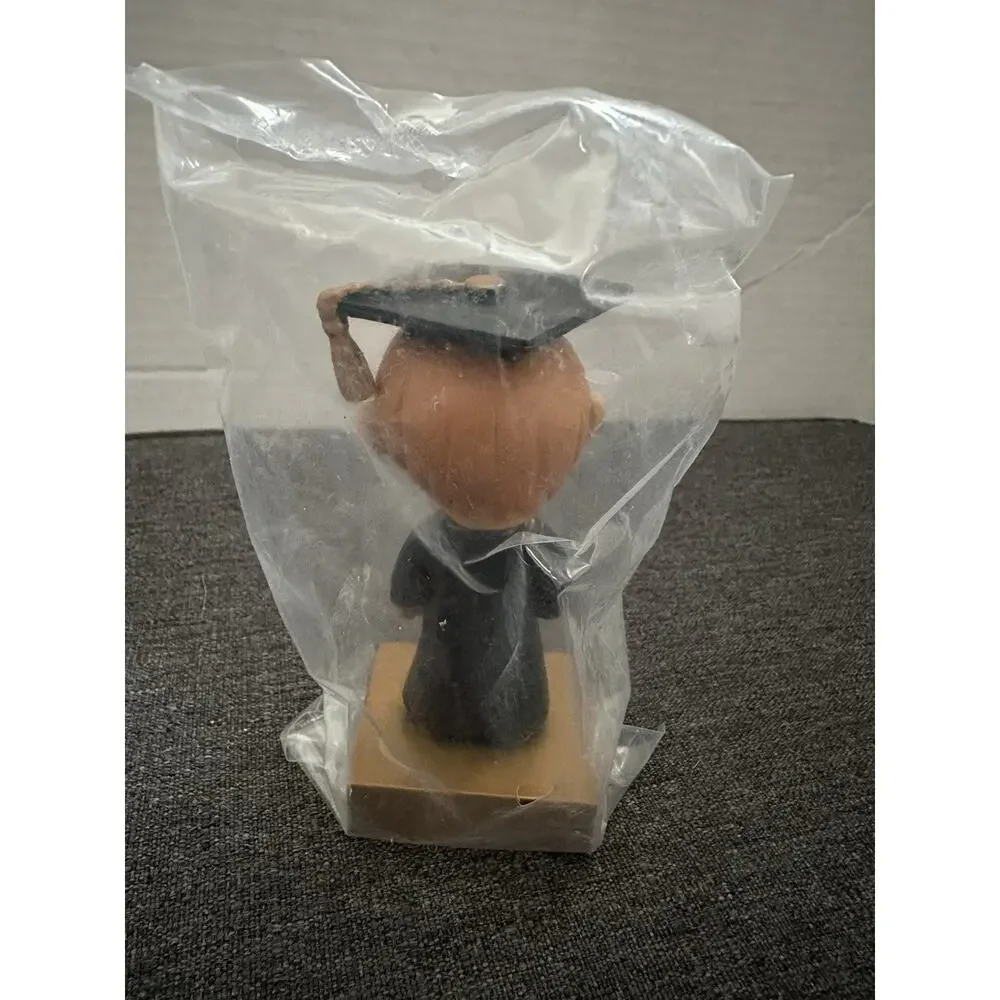 Graduation Photo Holder Bobblehead Male Black Gown Diploma Picture Frame 4.5”